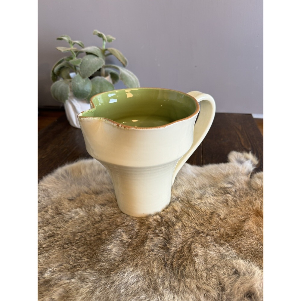 Vietri Cucina Fresca Cream Green Terracotta Glazed Pitcher Italy 32 oz sage‎